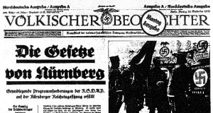 Utklipp fra avisen Völkischer Beobachter dagen etter at loven hadde blitt vedtatt.
