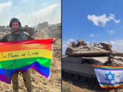 Israelske soldater flyr prideflagget over Gazas ruiner