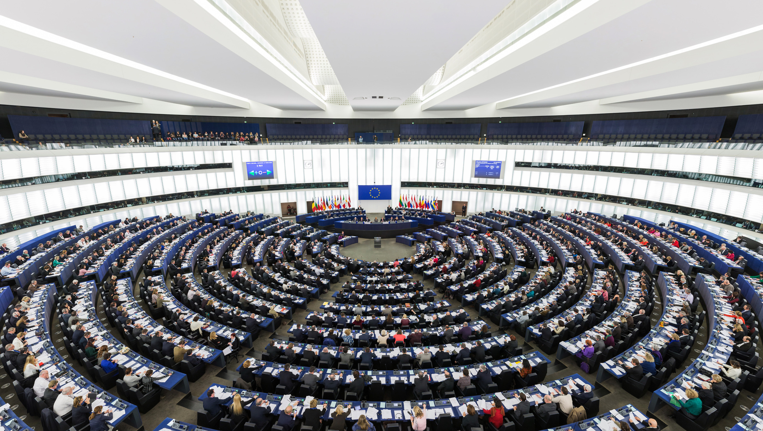 Hemicyle i Europaparlamentet i Strasbourg under en plenarsession 2014.